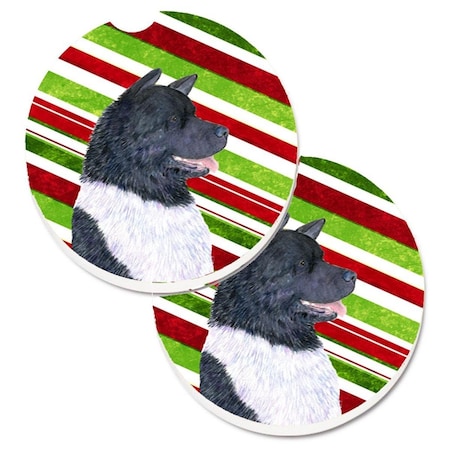 Carolines Treasures Akita Candy Cane Holiday Christmas Set of 2 Cup Holder Car Coaster SS4590CARC